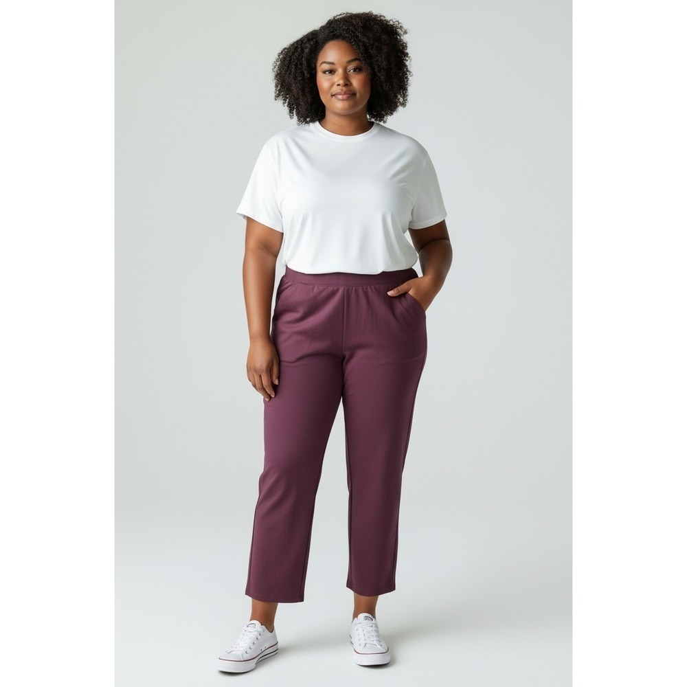Athletic Works Womens Pants Sz 1X 16W-18W Purple (Maroon) Fleece Stretch Casual